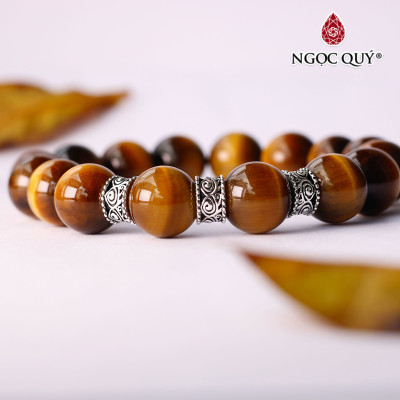 Vòng tay chuỗi hạt đá thiên nhiên phối charm bạc hạt 12mm - Ngọc Quý