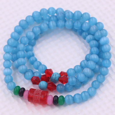 Vòng chuỗi 108 hạt đá mắt mèo xanh biển charm lục tự kim ngôn - hạt 8 ly ( size lớn ), vòng chuỗi niệm Phật, vòng chuỗi đeo tay