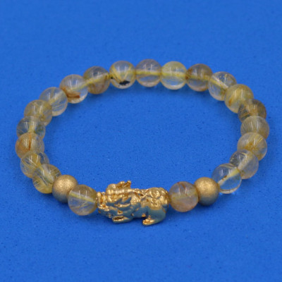 Vòng đeo tay Thạch Anh Tóc vàng 6 ly cẩn Tỳ Hưu inox vàng VTATVTHHBV6 - hợp mệnh Kim, mệnh Thổ 