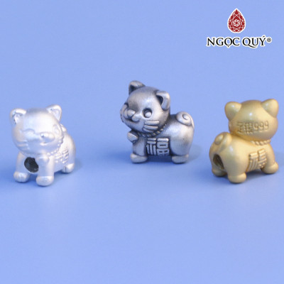 Charm xỏ ngang hình chú mèo may mắn  - Ngọc Quý Gemstones