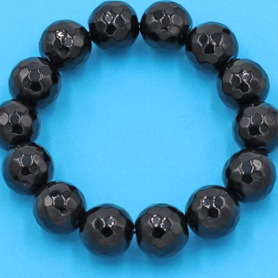 Chuỗi đeo tay - thạch anh đen cắt giác 14 ly 14 hạt - kèm hộp gỗ - hợp mệnh Thủy, mệnh Mộc