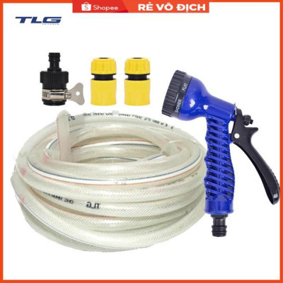 Bộ dây tăng áp 3 lần vòi xịt nước rửa xe, tưới cây loại 15m (cút nhựa nối nhựa đen) 206843