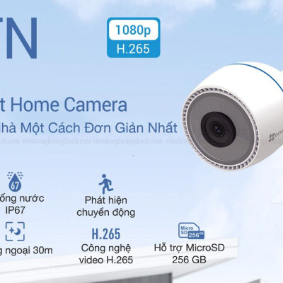 Camera IP Wifi hồng ngoại EZVIZ C3TN 2MP (Color Night Vision) - Camera ngoài trời, có màu ban đêm, hàng chính hãng