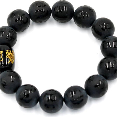 Vòng tay chuối hạt thạch anh phật chú 14 ly Thái tuế phù DTTD12