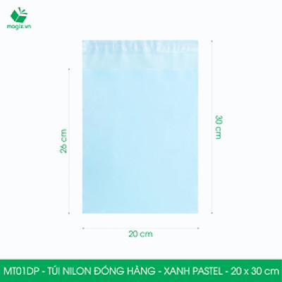 MT01DP - 20x30 cm  - Túi nilon gói hàng - 100 túi niêm phong đóng hàng màu xanh pastel