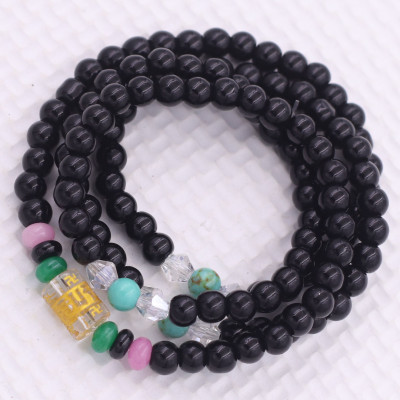 Vòng chuỗi 108 hạt đá thạch anh đen charm lục tự chân ngôn - hạt 8 ly ( size lớn ), vòng chuỗi niệm Phật, vòng chuỗi đeo tay