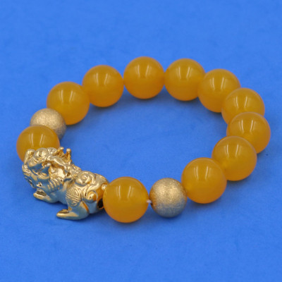 Vòng tay đá thạch anh vàng 14 ly cẩn Tỳ hưu TH54