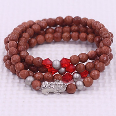 Vòng chuỗi 108 hạt đá kim sa cắt giác 8 ly ( size XL ) charm tỳ hưu inox, vòng chuỗi niệm Phật, vòng chuỗi đeo tay