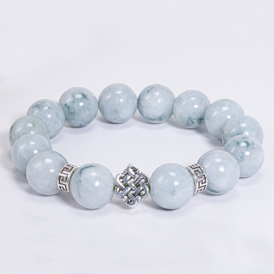 Vòng Tay Phong Thủy Nam Đá Cẩm Thạch Phỉ Thúy Phối Charm Kết Đồng Tâm Bạc (14mm) Mệnh Mộc, Hỏa Ngọc Quý Gemstones