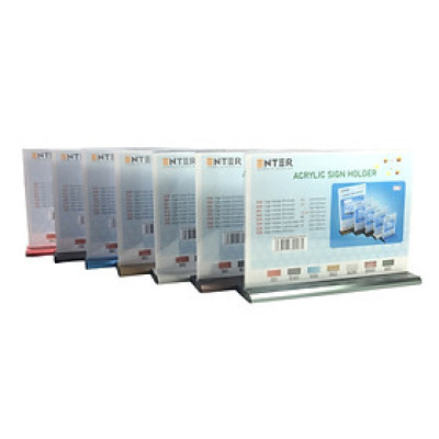 Kệ menu nhà hàng, Standee mica để bàn, Bảng quét mã QR Code, Kệ mica 2 mặt Enter E35 300x210mm đế nhôm A4 ngang