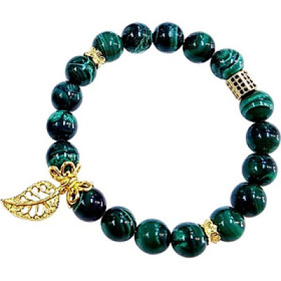 Vòng Tay Laliz Mệnh Thủy Mộc Đá Khổng Tước Mix Charm Lá Vàng Lat.61