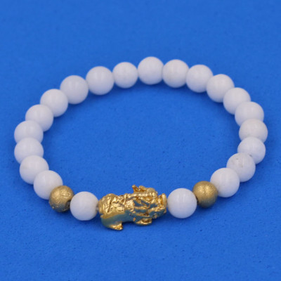 Vòng đeo tay San Hô trắng 6 ly cẩn Tỳ Hưu inox vàng VSHTTHHBV6 HỘP NHUNG - hợp mệnh Kim, mệnh Thủy