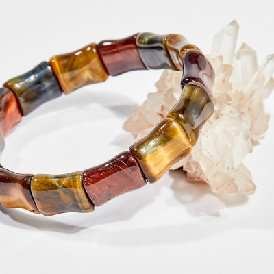 Vòng tay phong thủy đốt trúc đá mắt hổ 16x12mm mệnh hỏa , thổ - Ngọc Quý Gemstones