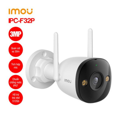 Camera Wifi ngoài trời 3MP IMOU IPC-F32P, Tầm nhìn ban đêm 30m, Tích hợp mic - Hàng chính hãng