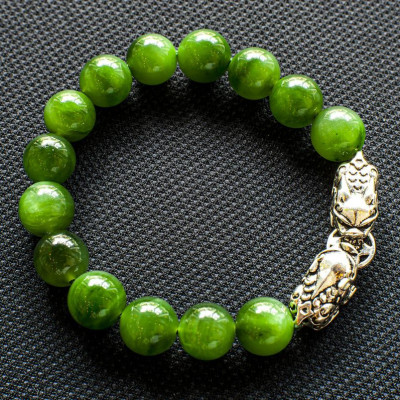 Vòng phong thủy Phật ngọc (Ngọc bích Canada) thiên nhiên mix kỳ lân 7A VT099