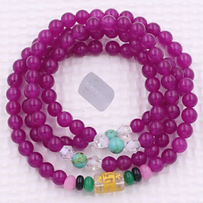 [Mệnh Hỏa, Thổ] Bộ Vòng Chuỗi, Tràng Hạt 108 Hạt 6 Ly Đá Thạch Anh Hồng Đậm Charm Lục Tự Chân Ngôn - Tràng Chuỗi Niệm Phật - An Yên - Thịnh Vượng - May Mắn - Tài Lộc