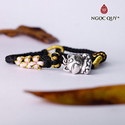 Vòng tay dây vải phối charm bạc cao cấp - Ngọc Quý