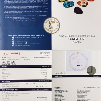 Lắc tay ngọc trai thật, Kiểu Hàn Quốc, hạt dẹt, cỡ hạt 6-8li, Trọng lượng 40-42 Carat, Kèm bản Photo CHỨNG THƯ GIÁM ĐỊNH TẠI SACOMBANK - Bản full mã số, Kèm hộp đựng Cẩm Tú