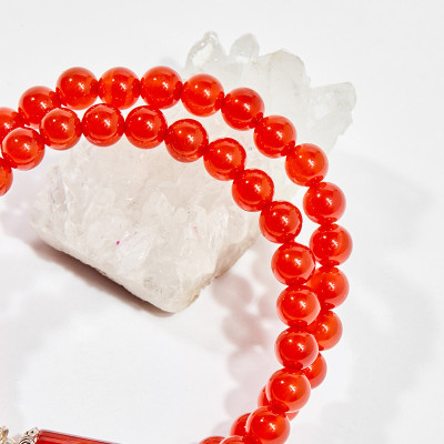 Vòng chuỗi hạt đeo tay 2 line nữ đá mã não đỏ charm ngôi sao 6mm mệnh hỏa , thổ - Ngọc Quý Gemstones