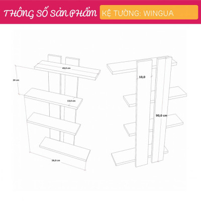 Giá sách treo tường bằng gỗ hiện đại SMLIFE Wingua