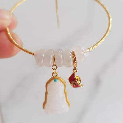 Vòng Tay Charm Phối 5 Đồng tiền đá cẩm thạch trắng tự nhiên  Phối mặt phật đá cẩm thạch trắng thỏi vàng đỏ may mắn vòng màu vàng rất xinh  Chuẩn hợp may mắn nữ mệnh kim mệnh thủy đeo ạ