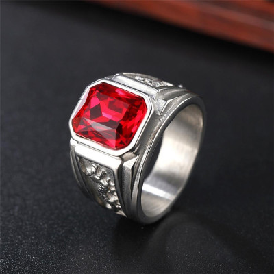 Nhẫn titan - Nhẫn nam đẹp cao cấp thép không gỉ kiểu cham rồng trangsucpt đá đỏ màu trắng PTNNA249