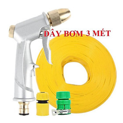Bộ dây vòi xịt nước rửa xe,tưới cây .tăng áp 3 lần,loại 3m,5m 206701 đầu đồng,cút nối nhựa vàng+ tặng mở chai