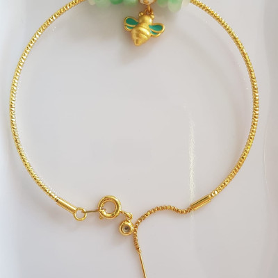 Vòng Tay charm xinh đẹp 5 đồng tiền đá cẩm thạch tự nhiên Vòng tay phối charm hình Chú Ong Xinh xắn vòng màu vàng khoen rút xinh Nữ đeo dễ thương ạ