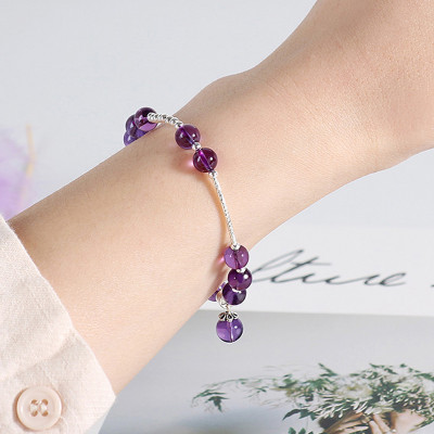 Vòng tay đá thạch anh tím phối charm bi bạc mệnh hỏa, thổ - Ngọc Quý Gemstones
