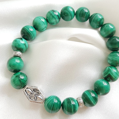 Vòng Tay Laliz Nam Mệnh Mộc, Hỏa Đá Khổng Tước 10ly Charm Bạc - TAR.14