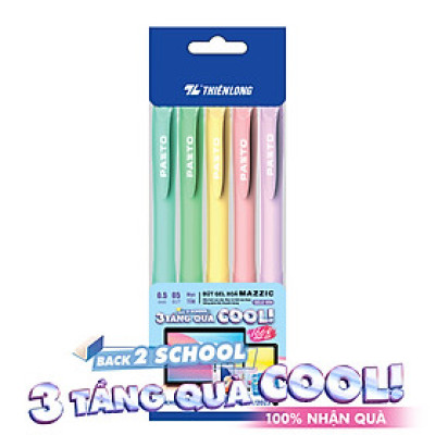 Bút gel B màu Pastel Thiên Long Flexoffice Pazto FO-GELB039/VN - Mực xanh (5 cây)-KM