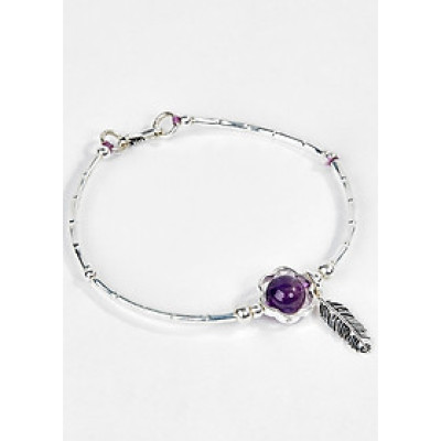 Vòng Bạc Hạt Đá Thạch Anh Tím Phối Charm Lá Ngọc Quý Gemstones