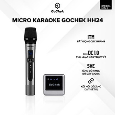 Mic hát karaoke không dây GoChek GC - HH24, Micro karaoke online/ phòng họp/ Karaoke trên ôtô, kết nối đa thiết bị và mọi loại loa - Hàng chính hãng