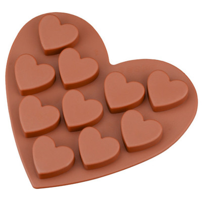 Khuôn silicon làm bánh, rau câu, socola 10 trái tim – Mã số 1083