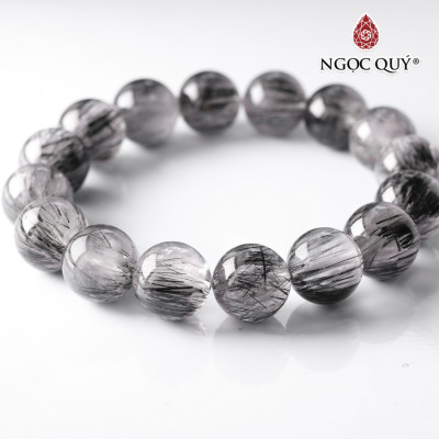 Vòng hạt trơn đá đá thạch anh tóc đen đồng trục mệnh thủy, mộc - Ngọc Quý Gemstones