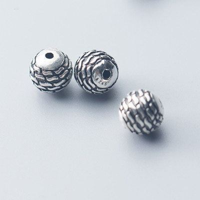 Combo 2 cái charm bạc hình cầu họa tiết dấu gạch xỏ ngang - Ngọc Quý Gemstones