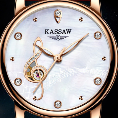 Đồng hồ nữ chính hãng KASSAW K815-1 ,Fullbox, Kính sapphire ,chống xước,chống nước,mặt trắng vỏ vàng hồng dây da, thép không gỉ 316L, Mới 100%,Bảo hành 24 tháng,thiết kế lộ cơ đơn giản,trẻ trung và sang trọng