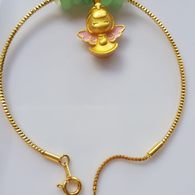 Vòng Tay charm xinh đẹp 5 đồng tiền đá cẩm thạch tự nhiên Vòng phối charm hình bé thiên thần vòng màu vàng khoen rút xinh Nữ đeo dễ thương ạ