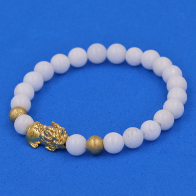 Vòng đeo tay San Hô trắng 6 ly cẩn Tỳ Hưu inox vàng VSHTTHHBV6 HỘP NHUNG - hợp mệnh Kim, mệnh Thủy