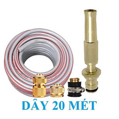 Bộ dây vòi xịt nước rửa xe, tưới cây . tăng áp 3 lần, loại 20m 206701 đầu đồng,cút đồng,+ tặng mở chai