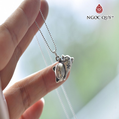 Charm bạc hình mèo thần tài treo - Ngọc Quý Gemstones