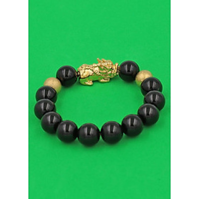 Vòng tay chuỗi hạt Tỳ Hưu inox vàng Thạch Anh Đen 12 ly TH1 - hợp mệnh Mộc, mệnh Thủy