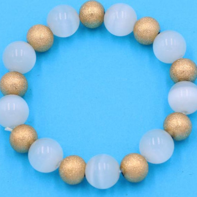 Chuỗi đeo tay phong thủy - đá mắt mèo trắng 12 ly VMETHVM1 - hợp mệnh Kim, mệnh Thủy