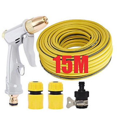 Bộ dây vòi xịt nước rửa xe,tưới cây tăng áp 3 lần, loại 15m (cút nhựa nối 713-1) 206846 