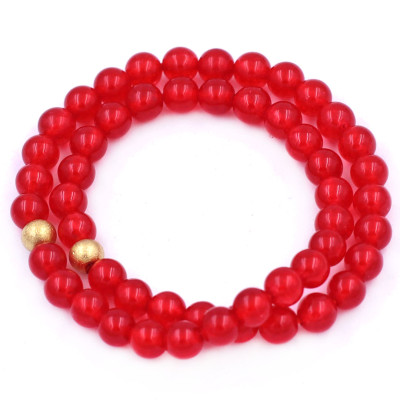 [Mệnh Hỏa, Thổ] Vòng Chuỗi Đôi 6 Ly Đá Thạch Anh Đỏ Charm Bi Inox VTAOHBD