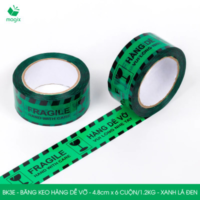 BK3E - Băng keo HÀNG DỄ VỠ màu xanh lá đen khổ 4.8 cm - Băng dính niêm phong - 6 cuộn