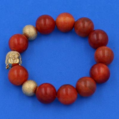 Chuỗi hạt đeo tay Gỗ Đỏ 15 ly - Vòng tay Phật A Di Đà hạt inox vàng VGONLVHB14 - Vòng đeo tay size lớn