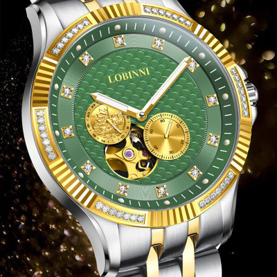 Đồng hồ nam chính hãng LOBINNI L19006-1 Kính sapphire,chống xước,Chống nước,BH 24 tháng,Máy cơ (Automatic) ,dây da xịn