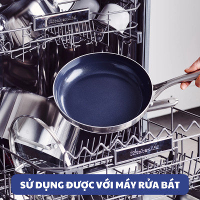 Quánh chống dính có miệng rót thép không gỉ phủ tinh thể kim cương cao cấp Blue Diamond 16cm có nắp kính