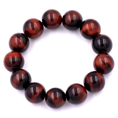 Vòng tay chuỗi hạt đá mắt hổ đỏ đen 16 ly 14 hạt